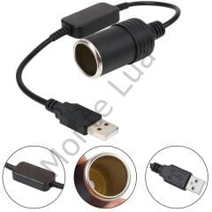 USB 2.0 Siyah 5 Volt 2 Amper To 12 Volt 800mAh Araç Çakmaklığına Çevirici