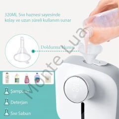 Otomatik, Sensörlü, Beyaz Köpük Sabunluk, Dispenser, 320 ml Hazneli, Şarjlı,