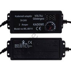 3 Volt - 24 Volt, 2 Amper, Ayarlanabilir Güç Adaptörü, 5.5x2.5mm Uçlu, Dijital Ekranlı Ayarlı Kademeli Adaptör,